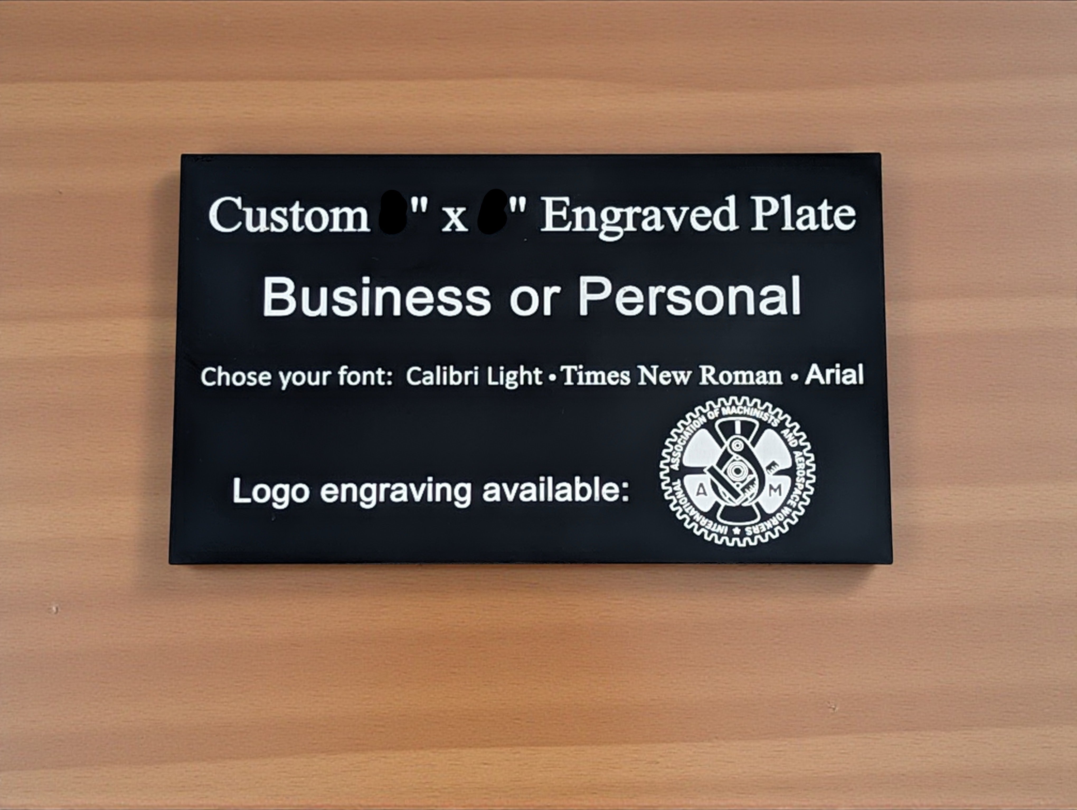 Small Laser Engraved black aluminum plate - Choose Size