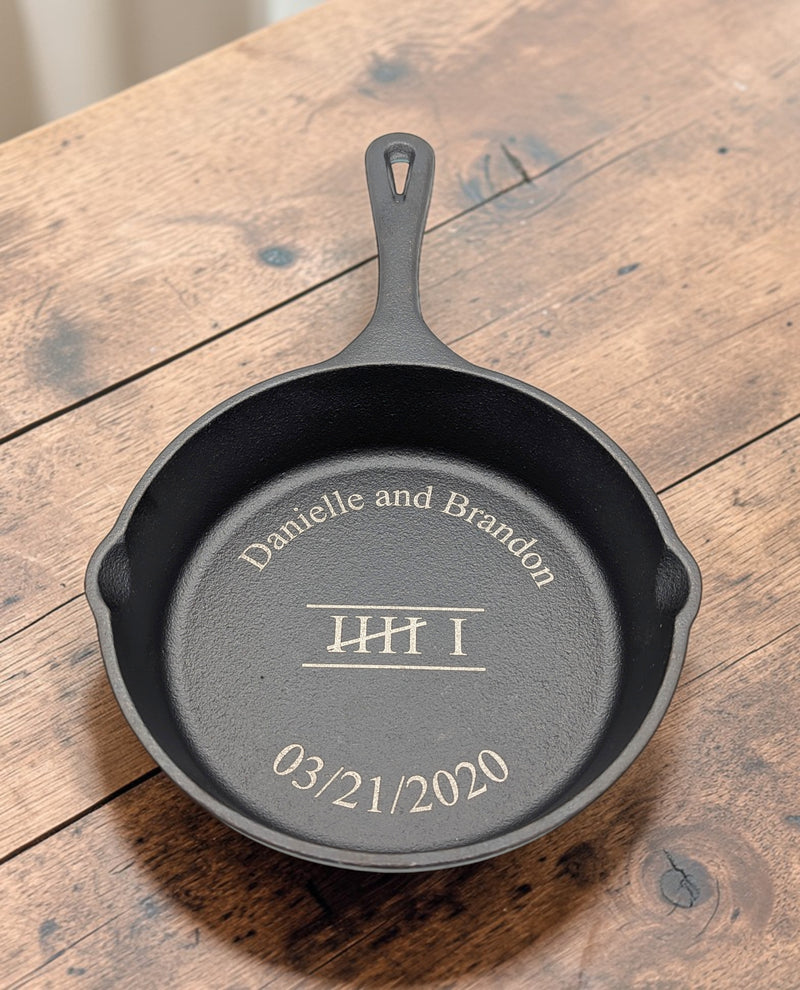 Personalized 6 in. Cast Iron Skillet, Laser Engraved 6th Anniversary Gift.  6 year anniversary is iron, so get yours today!