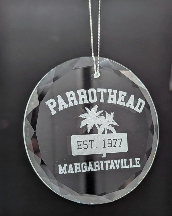 Parrothead Glass Christmas ornament, laser etched