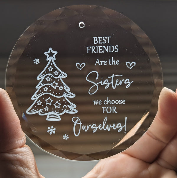 Best Friends Christmas Ornament, Sisters Glass Christmas ornament, laser etched