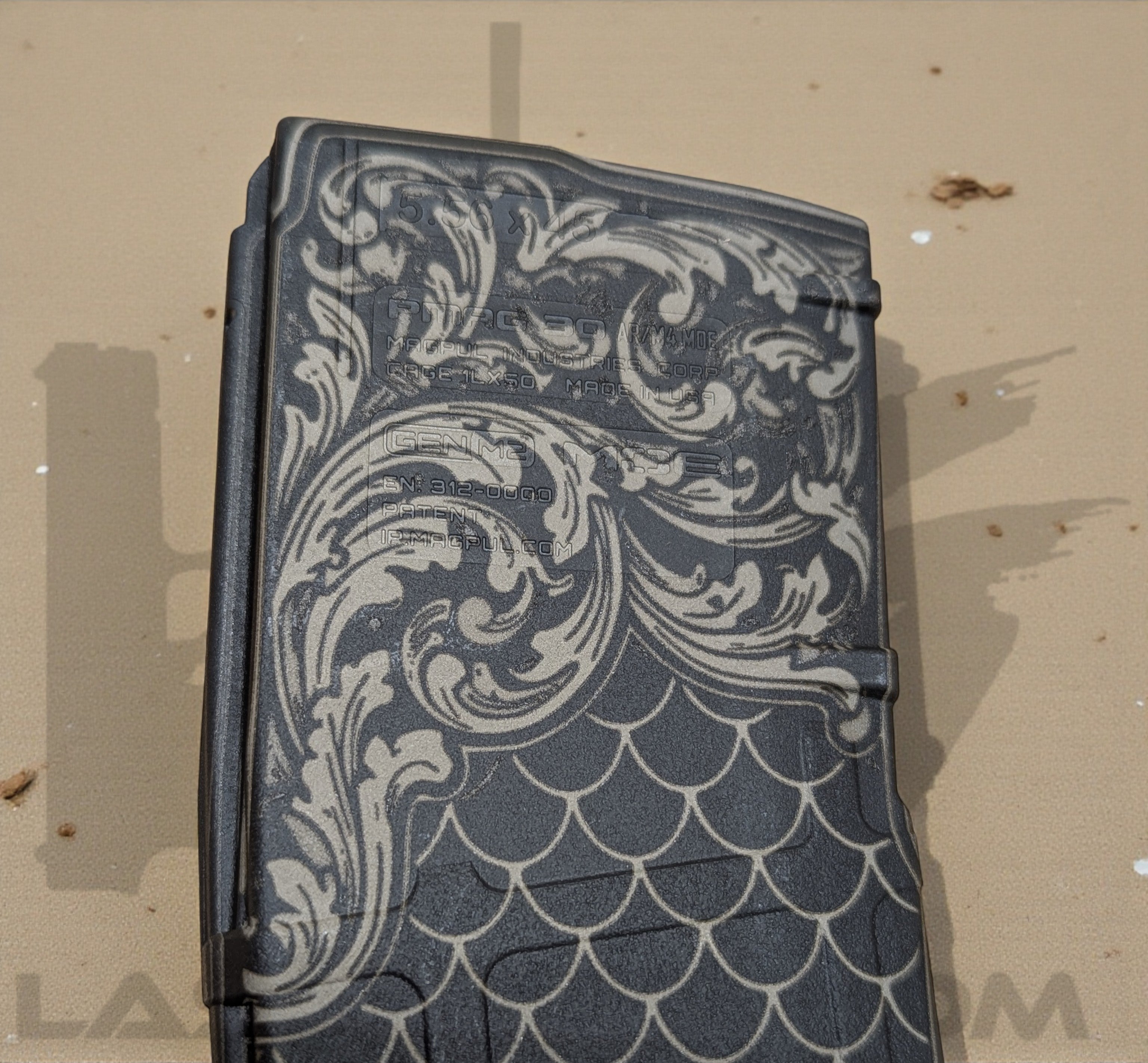 Scroll and Scales pattern Pmag.  5.56.  Laser engraved pattern. 30-Round