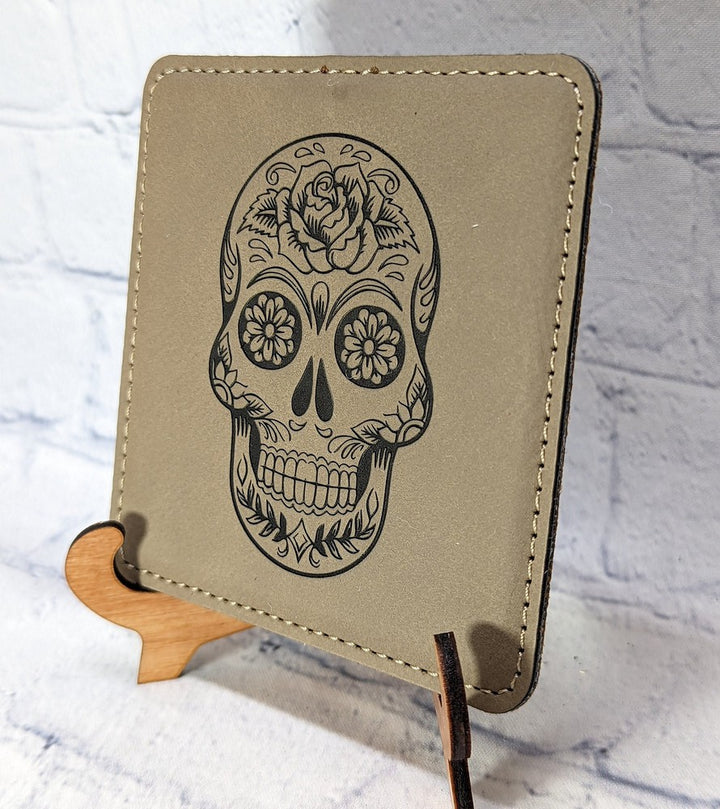 Sugar skull leatherette coaster